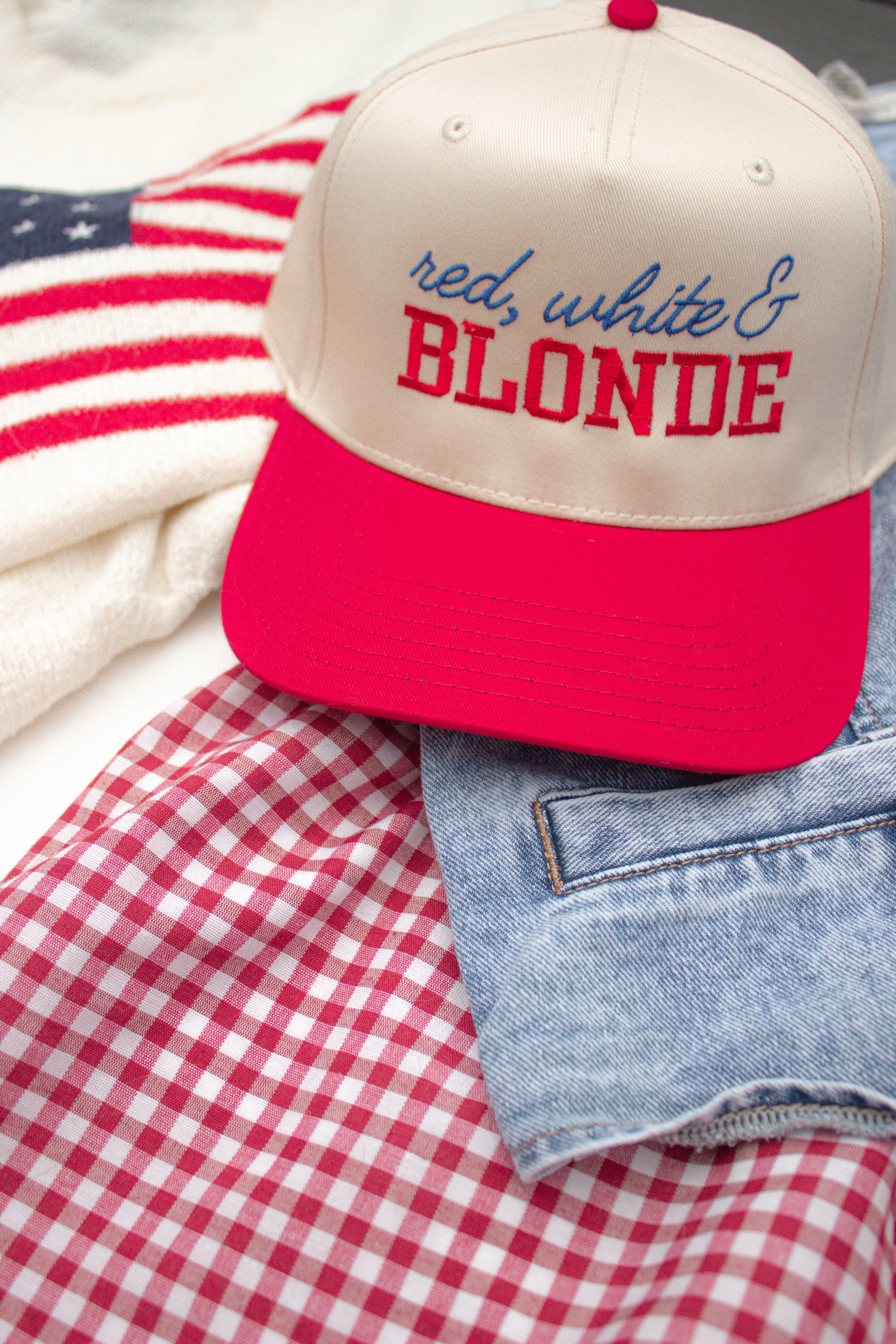 Red, White & Blonde Canvas Hat