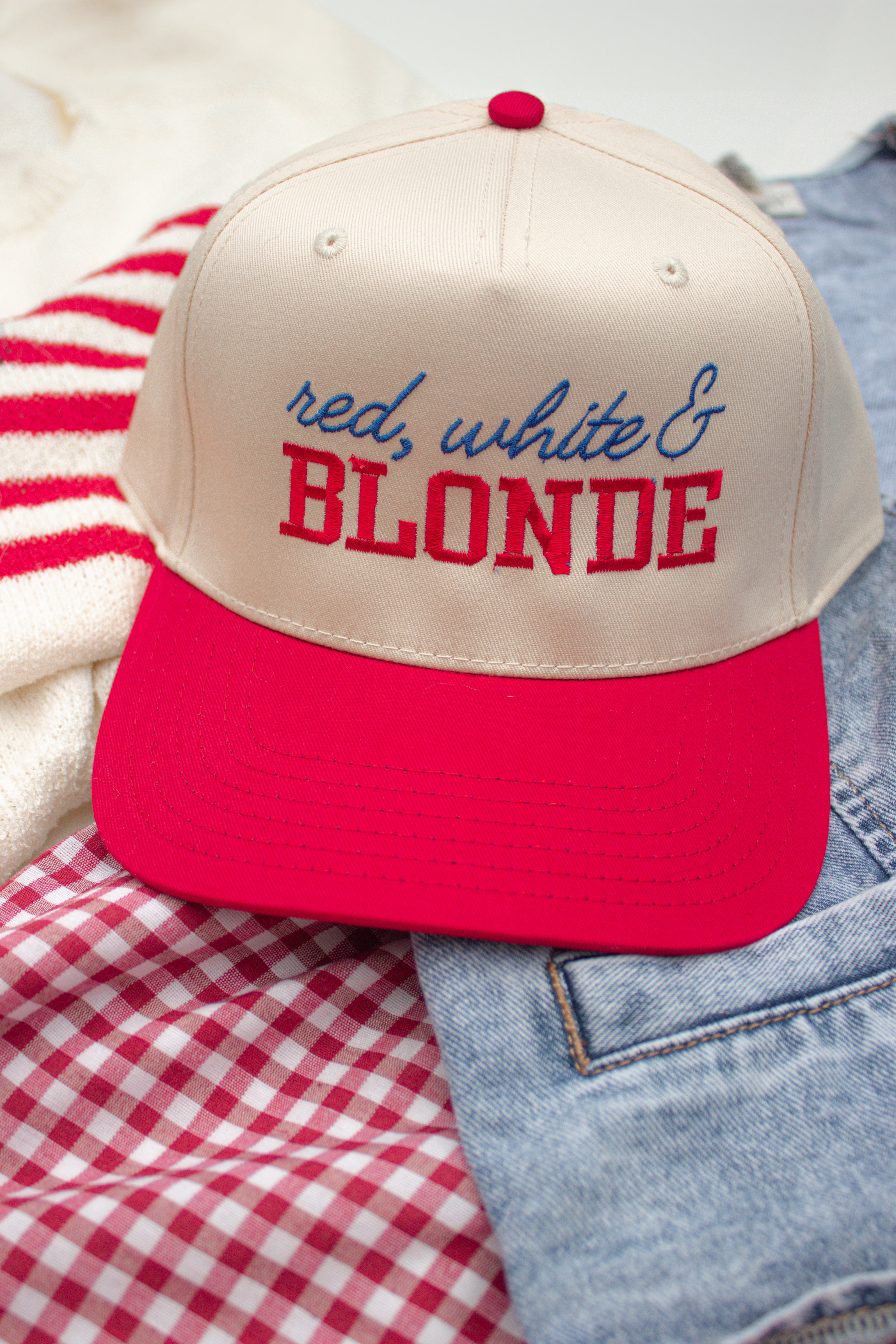 Red, White & Blonde Canvas Hat