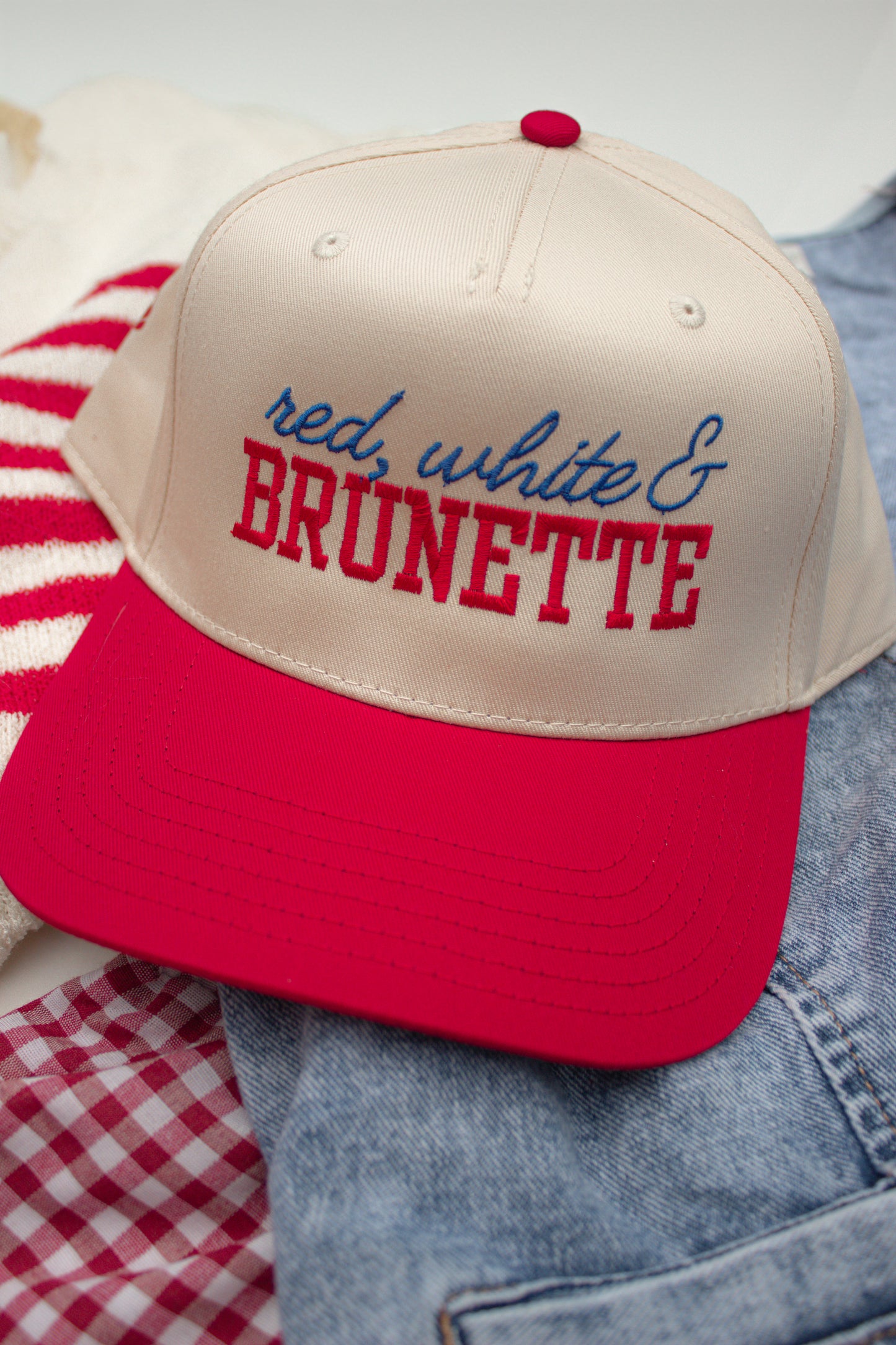 Red, White & Brunette Canvas Hat